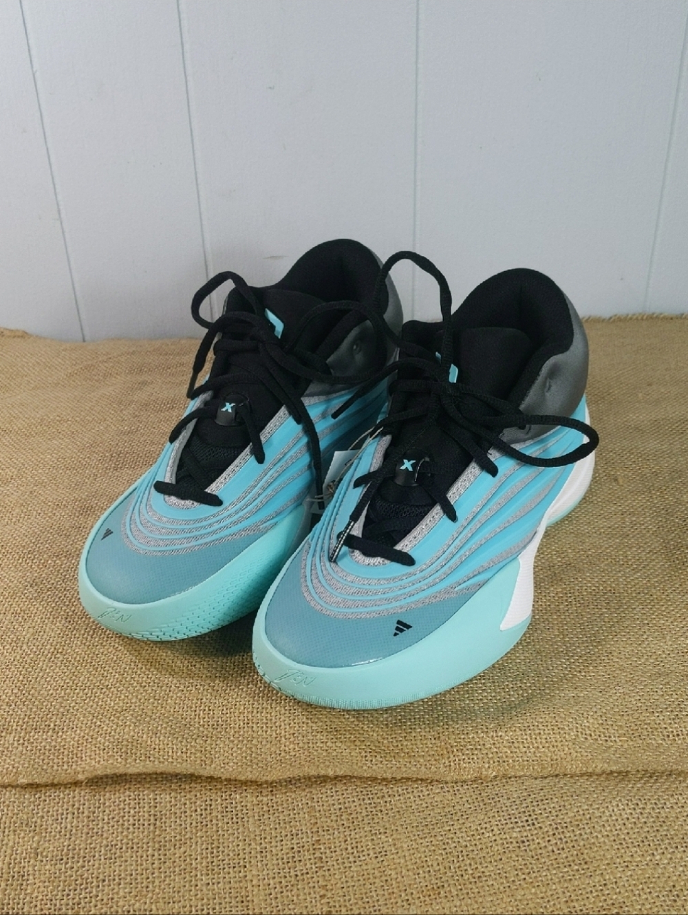 Adidas Dame X J 'Flash Aqua' Kid's Basketball Shoes Sz 6, Black/White/Aqua